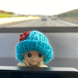 Sonny Angel Beanie Blue Brick Red Flowers, Beanie ONLY no doll